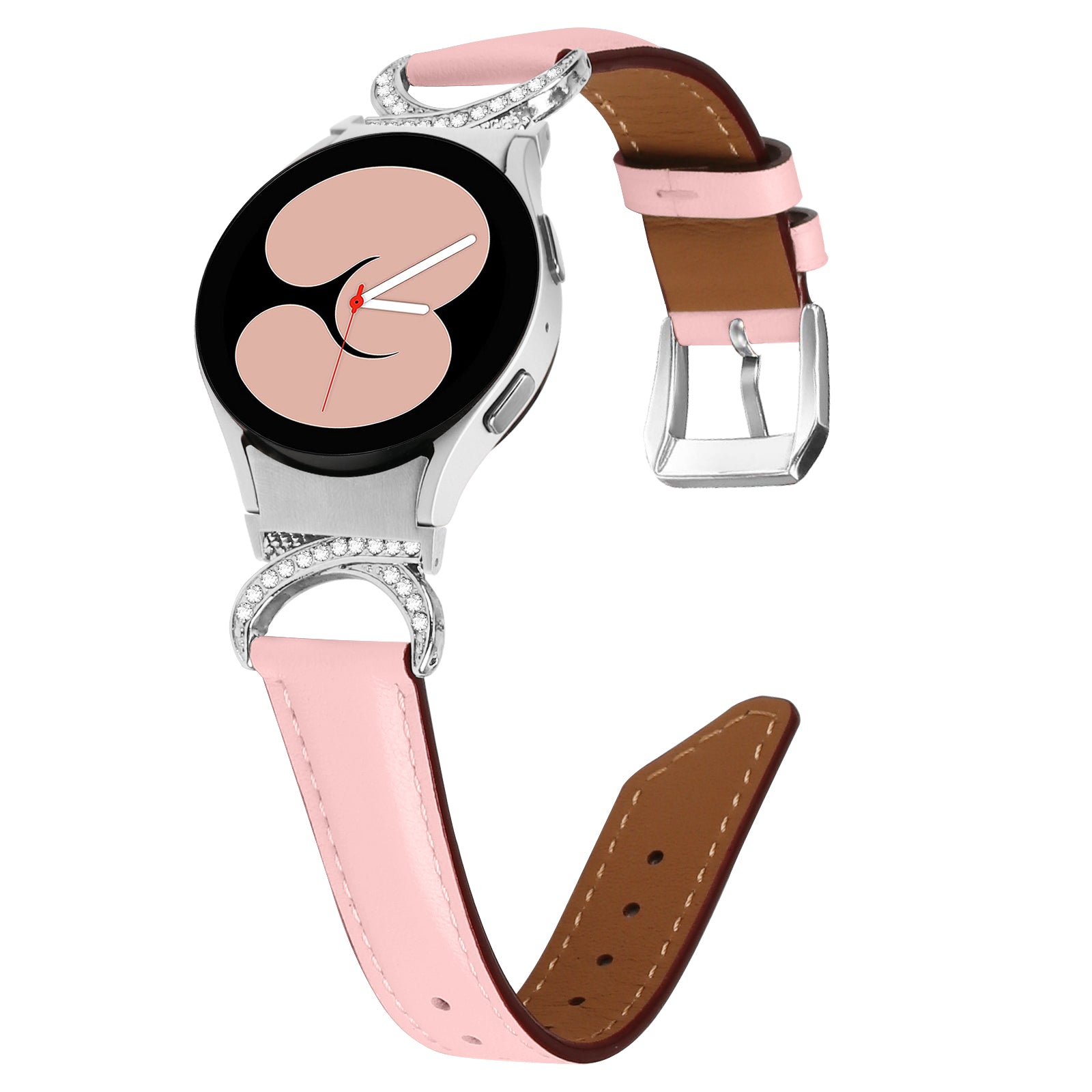 For Samsung Galaxy Watch6 40mm 44mm Watch6 Classic 43mm 47mm Watch 5 40mm 44mm Watch4 40mm 44mm Replacement Split Leather Strap Rhinestone D-shape Connector Wrist Band with Silver Buckle For Samsung Galaxy Watch6 40mm 44mm Watch6 Classic 43mm 47mm Watch 5 40mm 44mm Watch4 40mm 44mm Replacement Split Leather Strap Rhinestone D-shape Connector Wrist Band with Silver Buckle